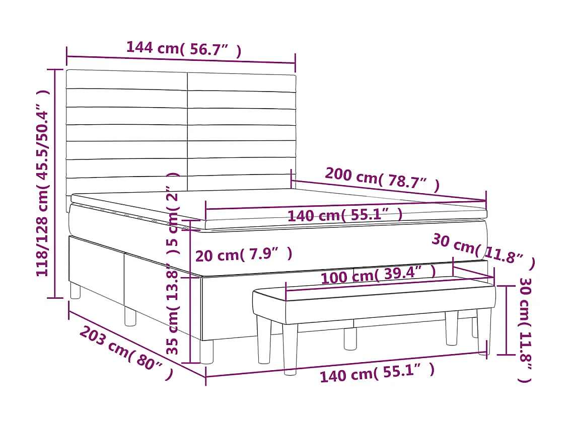 Lit à sommier tapissier avec matelas Marron foncé 140x200 cm