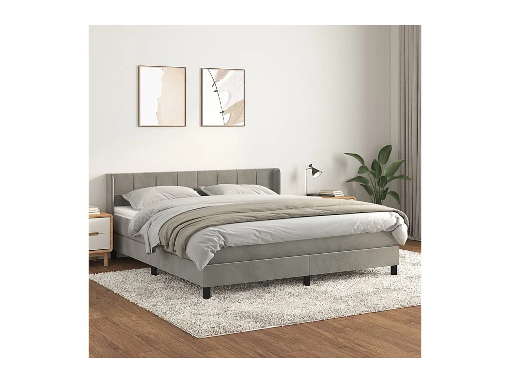 Boxspring met matras fluweel lichtgrijs 160x200 cm