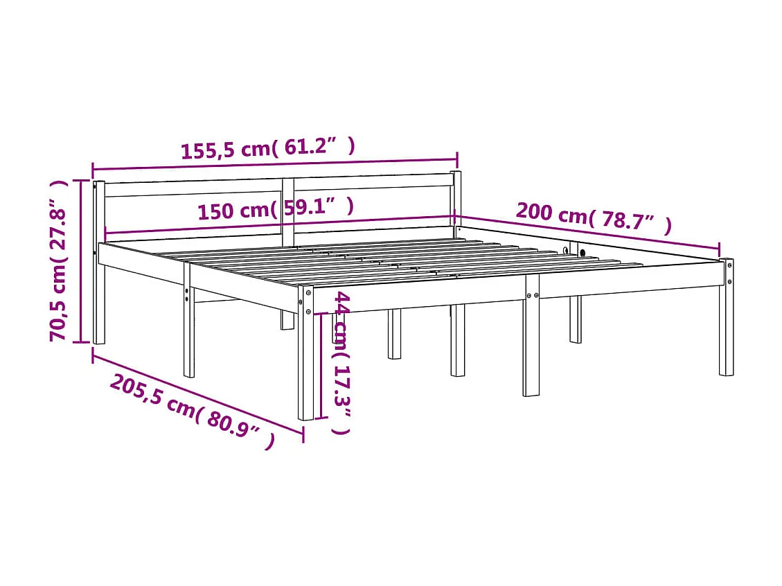Cama para mayores madera maciza de pino marrón cera 150x200 cm
