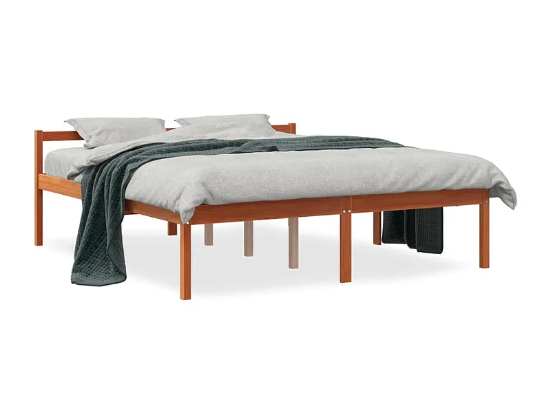 Cama para mayores madera maciza de pino marrón cera 150x200 cm