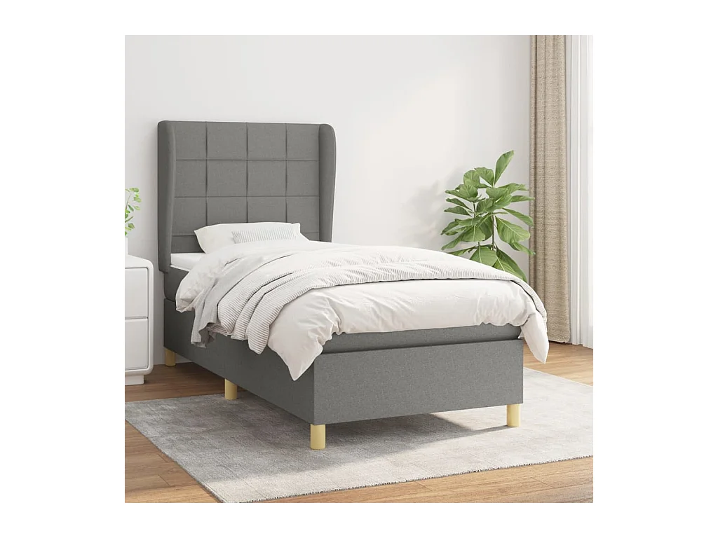 Cama box spring con colchón tela gris oscuro 100x200 cm
