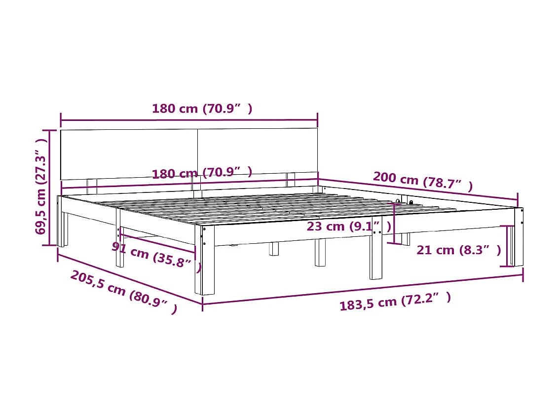 Cadre de lit Bois massif 180x200 cm Super King