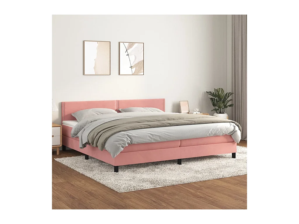 Boxspring met matras fluweel roze 200x200 cm