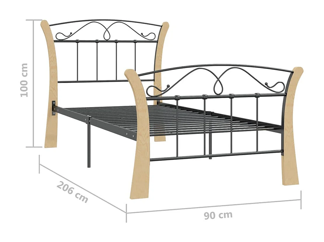 Estructura de cama de metal negra 90x200 cm