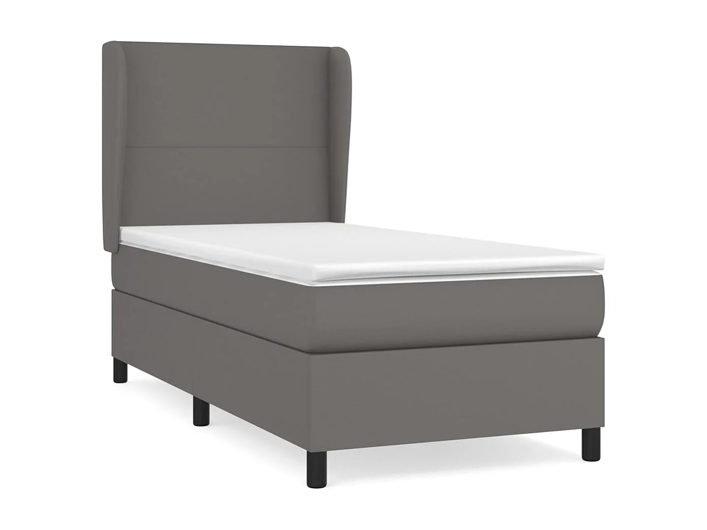 Cama box spring con colchón cuero sintético gris 90x200 cm