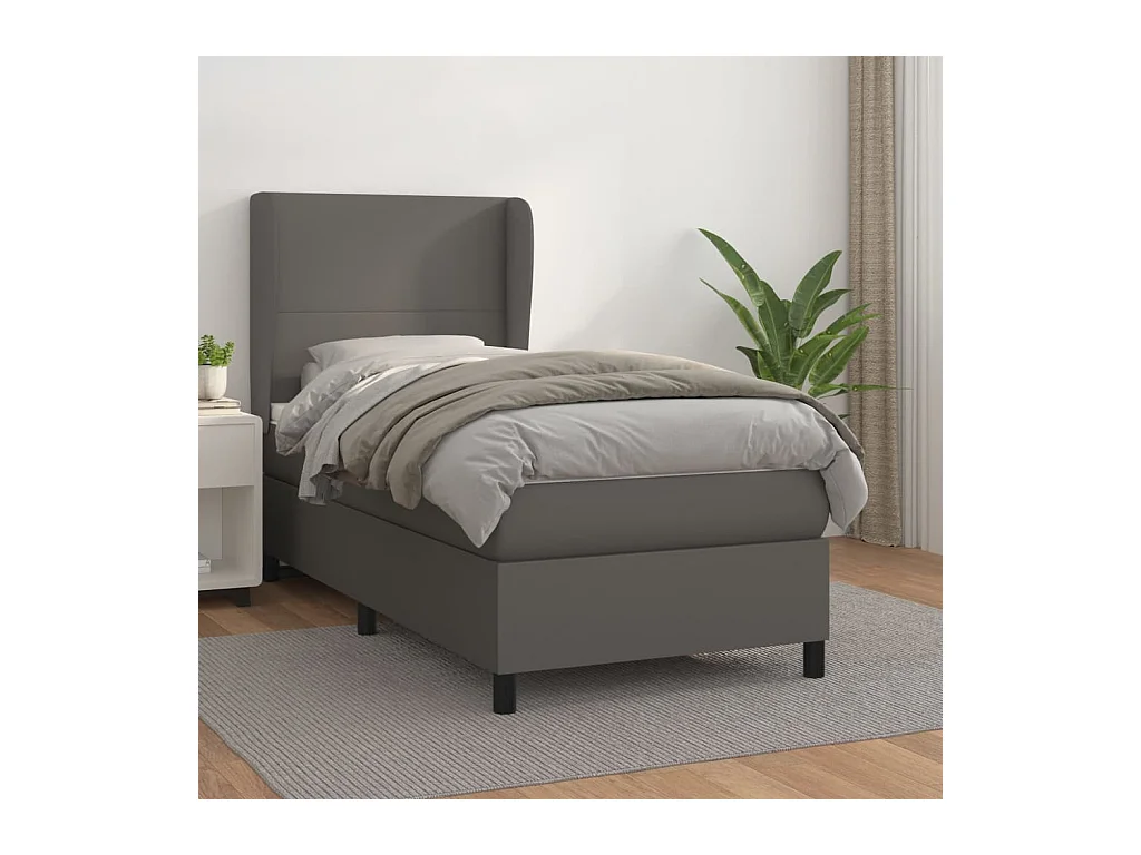 Boxspring met matras kunstleer grijs 90x200 cm