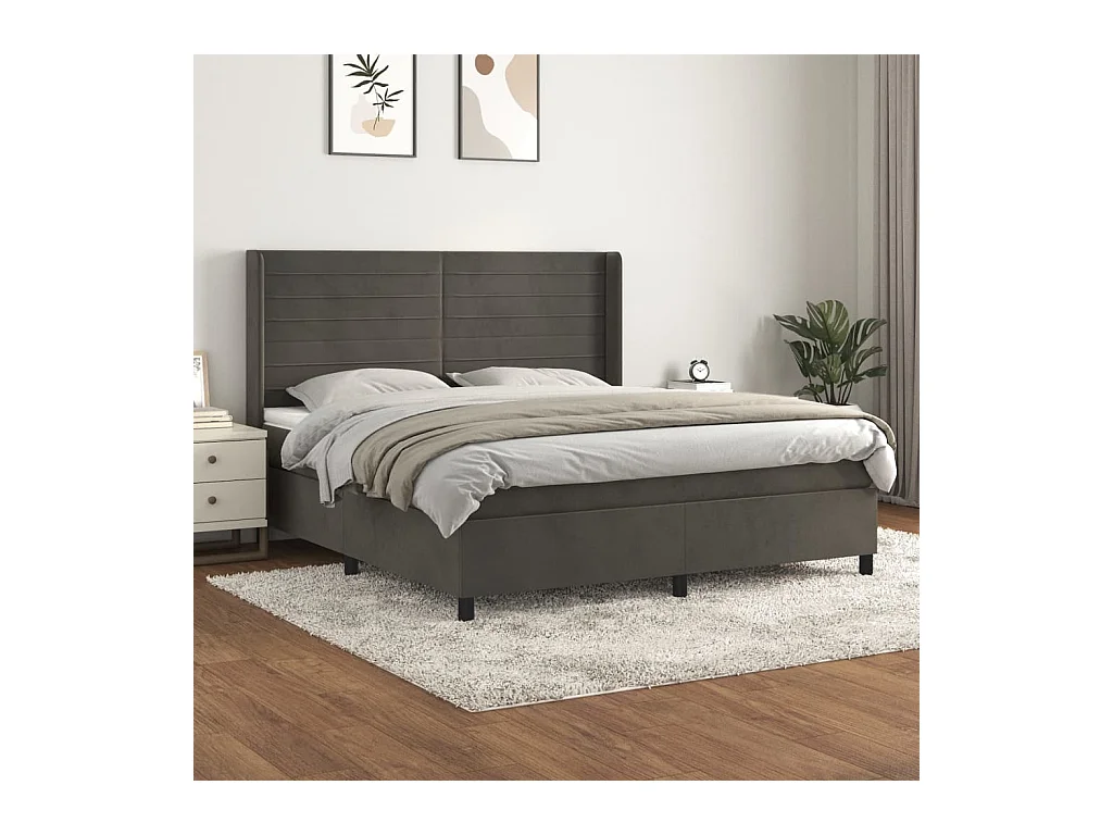 Boxspring met matras fluweel donkergrijs 180x200 cm