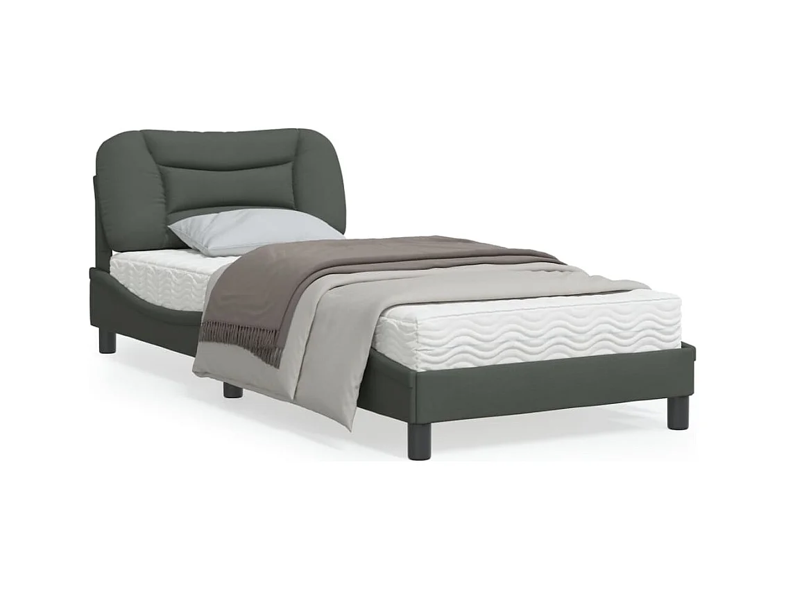 Estructura de cama con cabecero de tela gris oscuro 90x200 cm