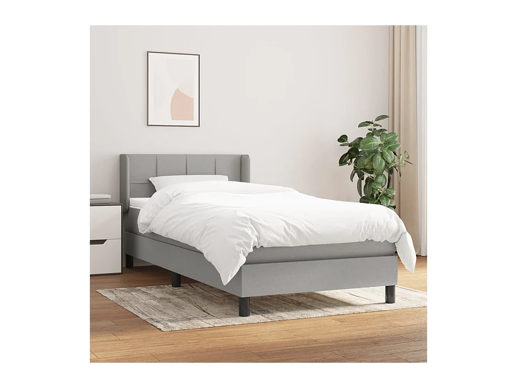 Cama box spring con colchón tela gris claro 90x190 cm