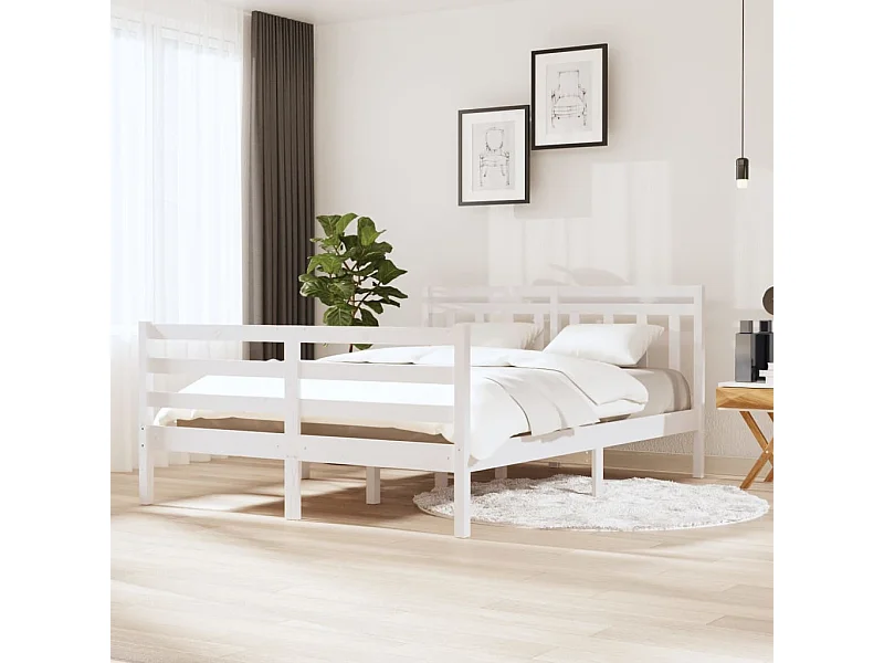 Estrutura de cama 140x190 cm madeira maciça branco