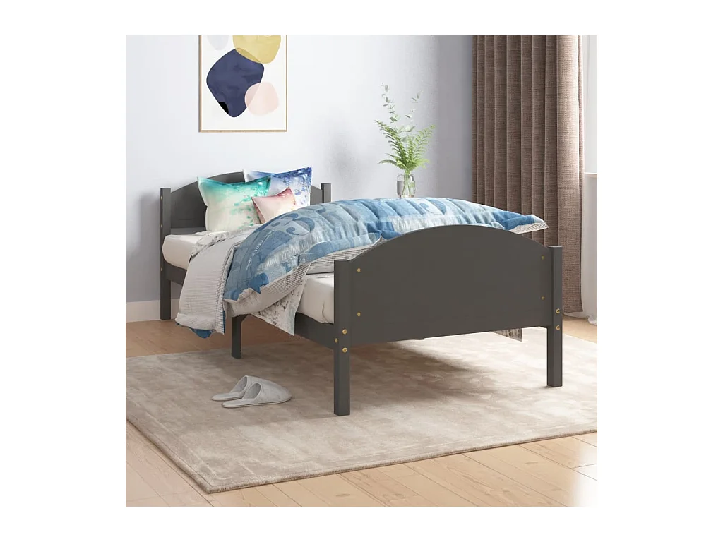 Bedframe massief grenenhout donkergrijs 100x200 cm