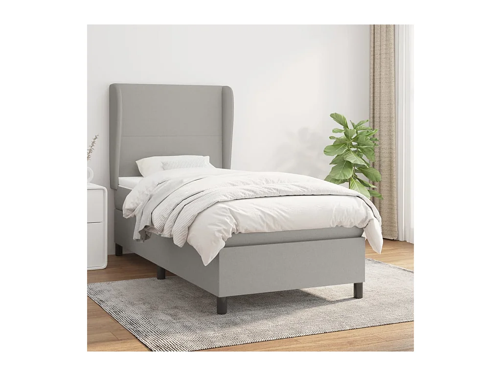 Cama box spring con colchón tela gris claro 80x200 cm