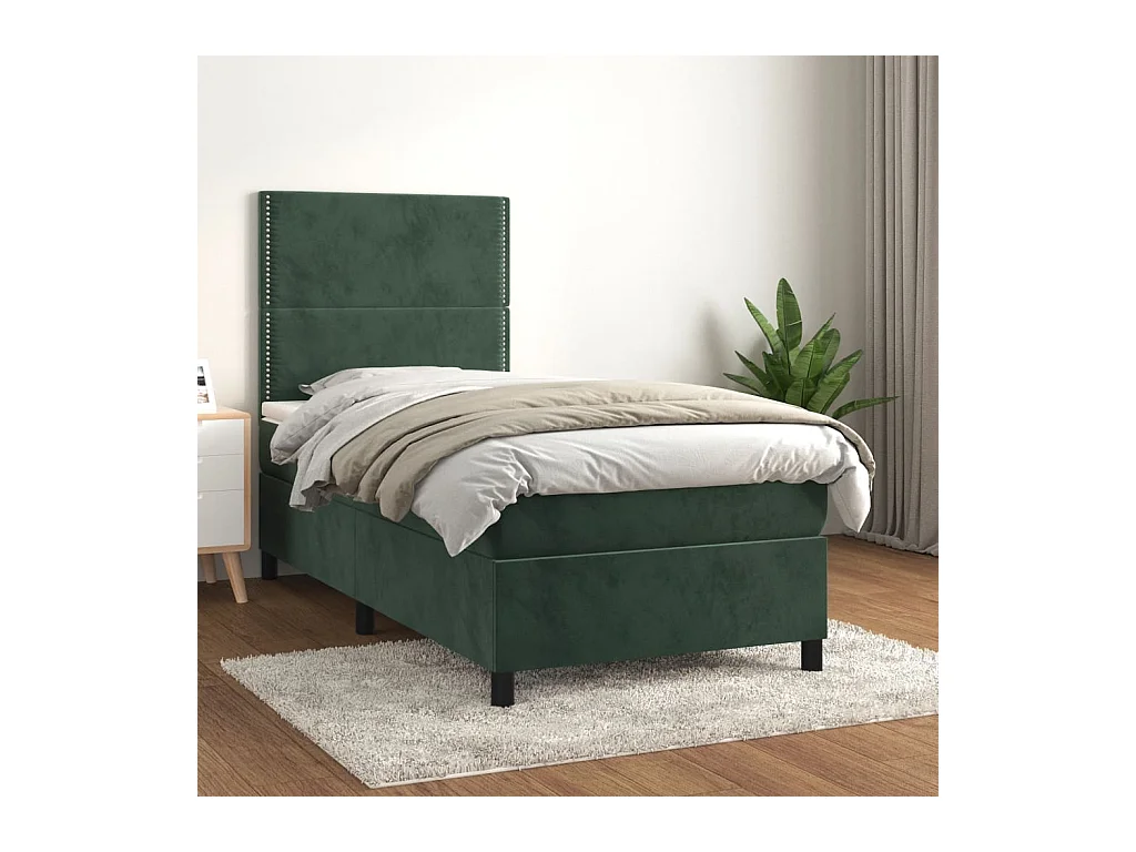 Boxspring met matras fluweel donkergroen 90x190 cm