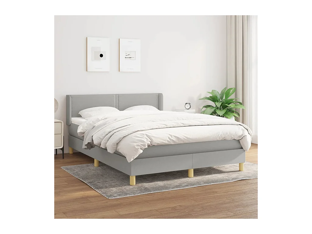 Cama box spring con colchón tela gris claro 140x190 cm