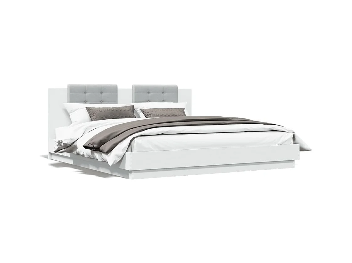 Bedframe met hoofdbord bewerkt hout wit 160x200 cm
