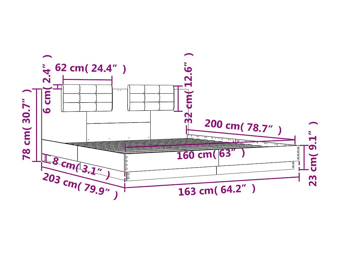 Estrutura cama c/ cabeceira 160x200 cm derivados madeira branco