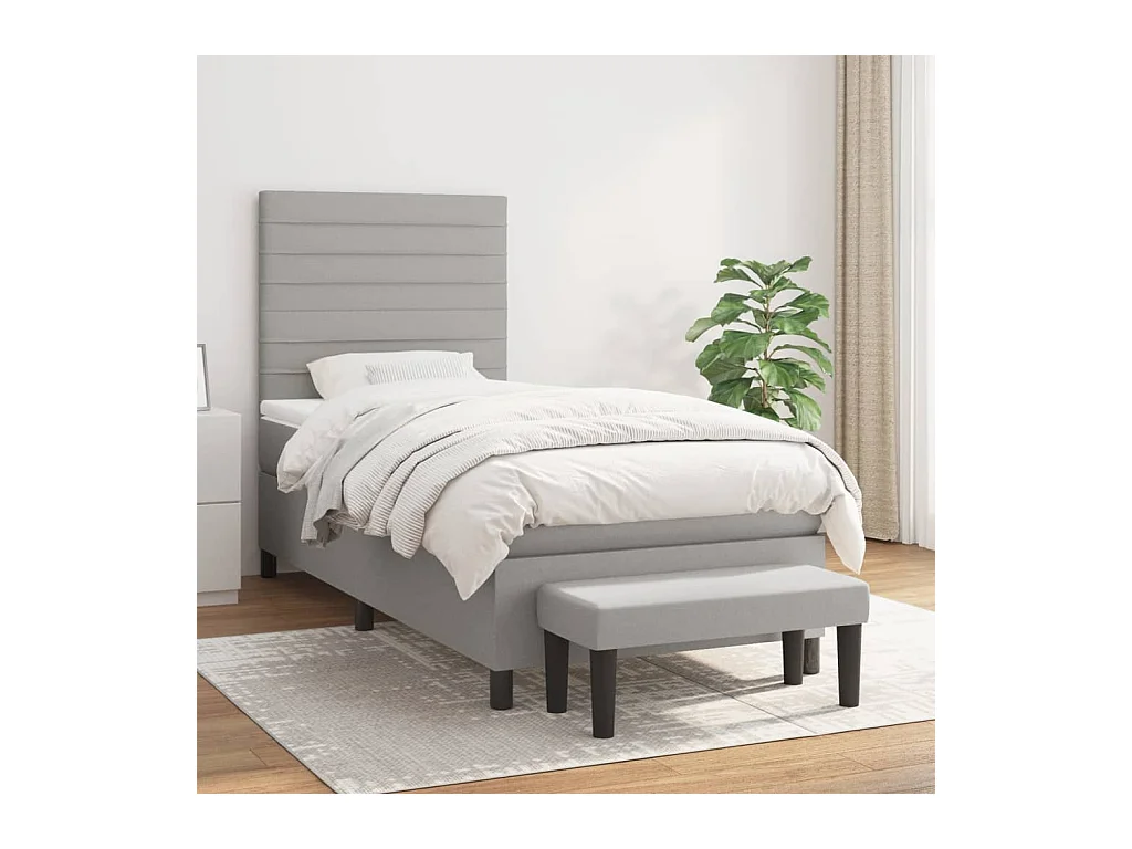 Cama box spring con colchón tela gris claro 100x200 cm
