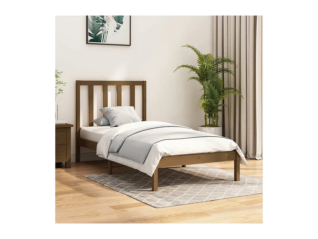Estrutura de cama 100x200 cm madeira pinho maciço castanho mel
