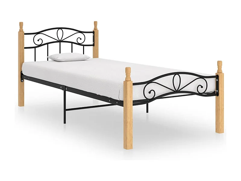 Estrutura de cama 90x200 cm metal/madeira carvalho maciça preto