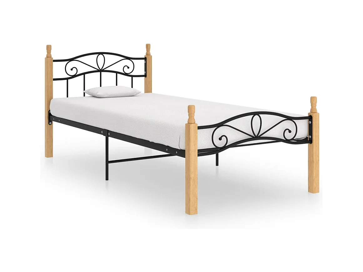 Estrutura de cama 90x200 cm metal/madeira carvalho maciça preto
