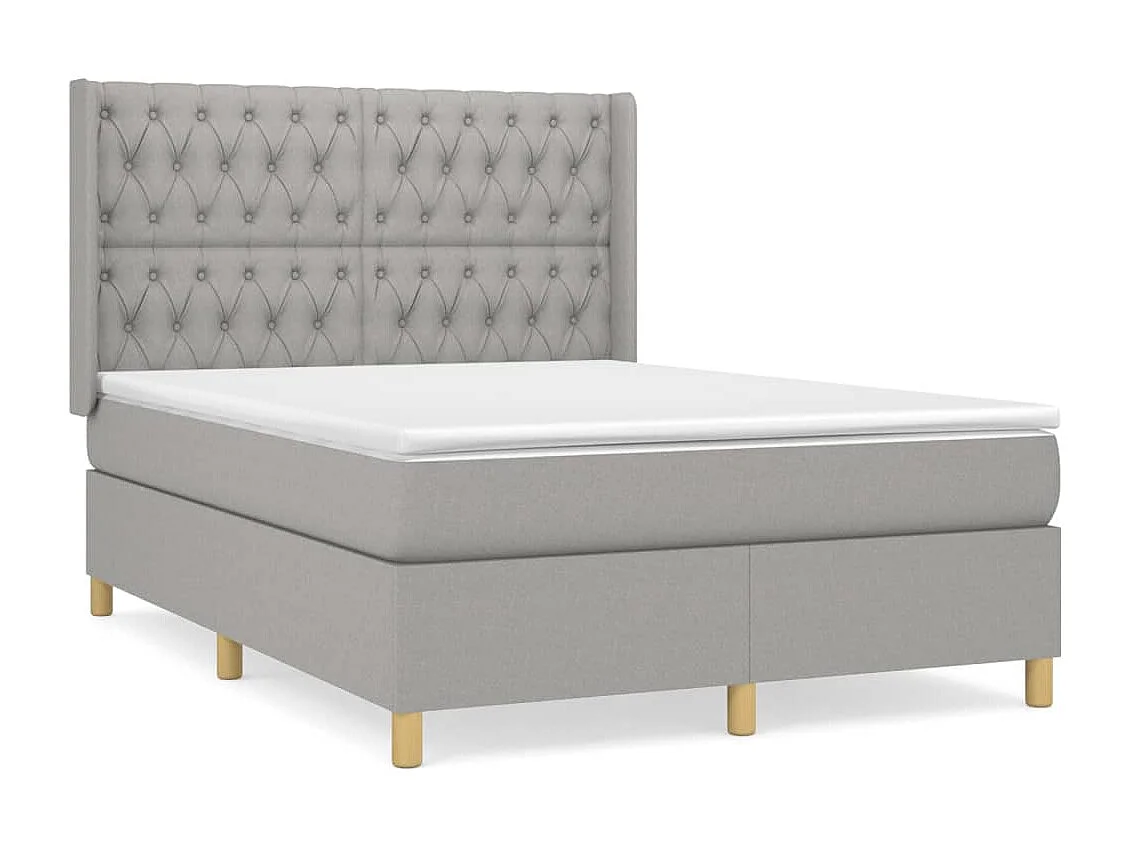 Cama box spring con colchón tela gris claro 140x190 cm