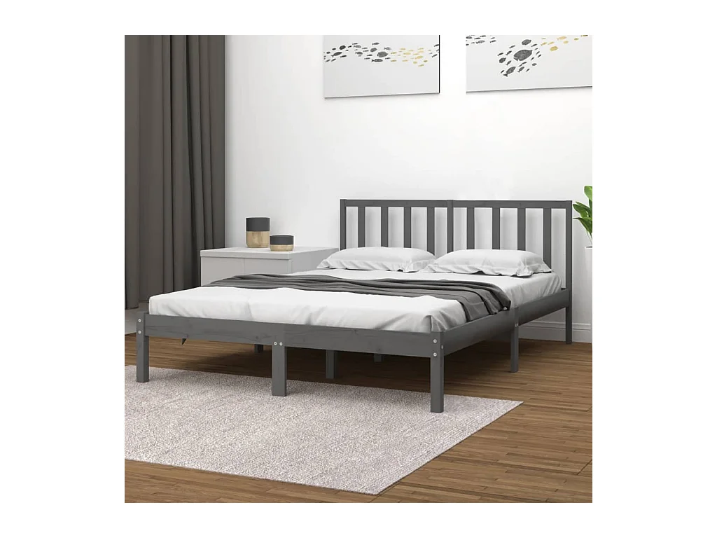 Bedframe massief grenenhout grijs 200x200 cm
