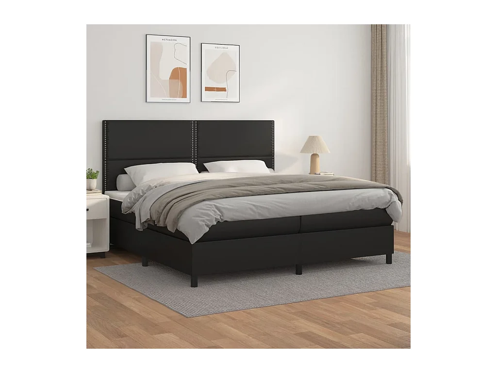 Cama com molas/colchão 200x200 cm couro artificial preto