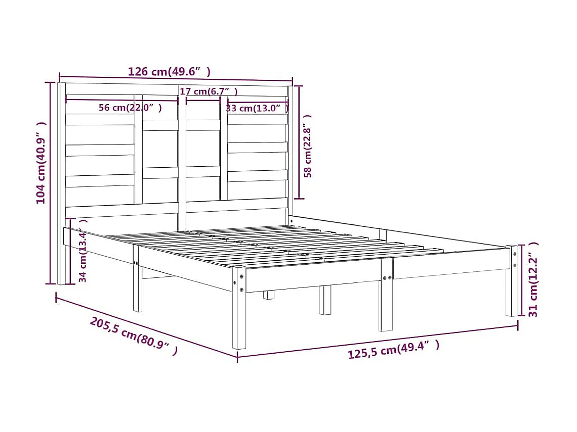 Cadre de lit Bois massif 120x200 cm