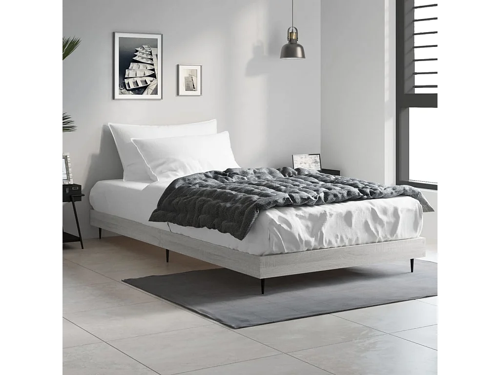 Estructura de cama madera contrachapada gris Sonoma 100x200 cm