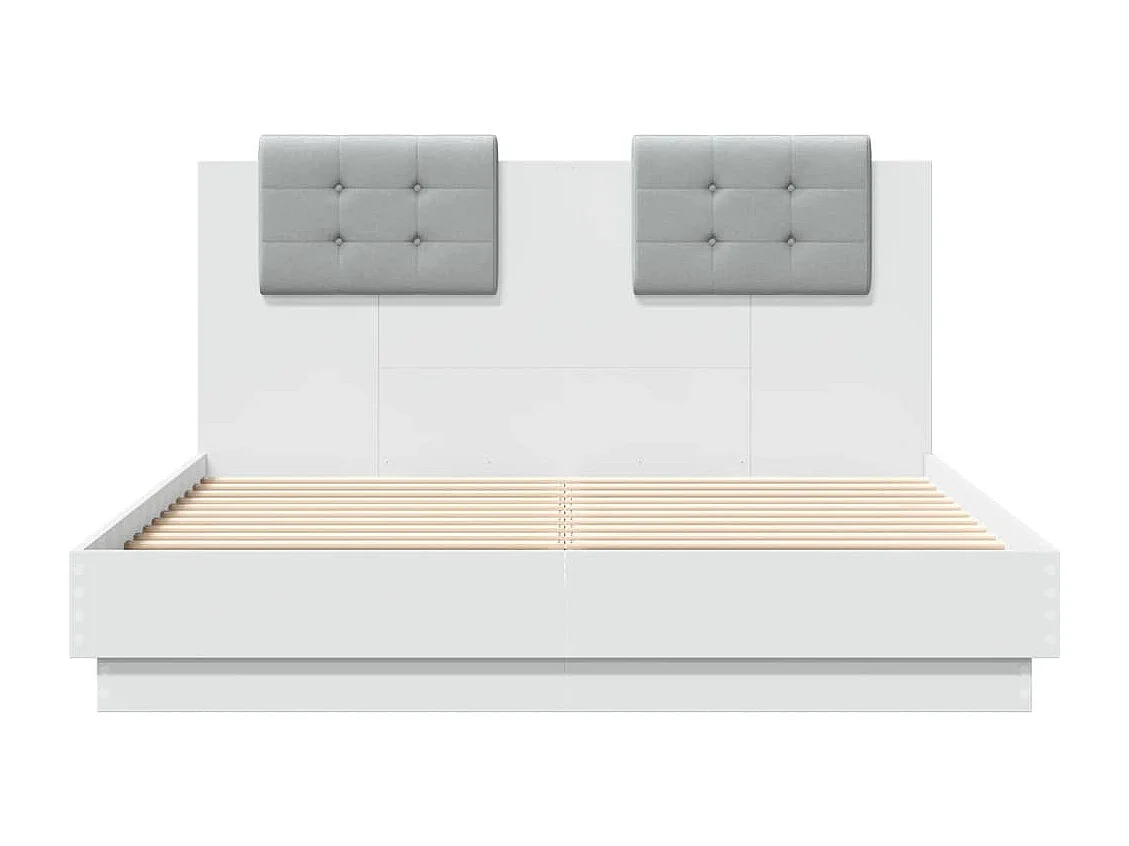 Estrutura de cama com cabeceira e luzes LED 140x190 cm branco