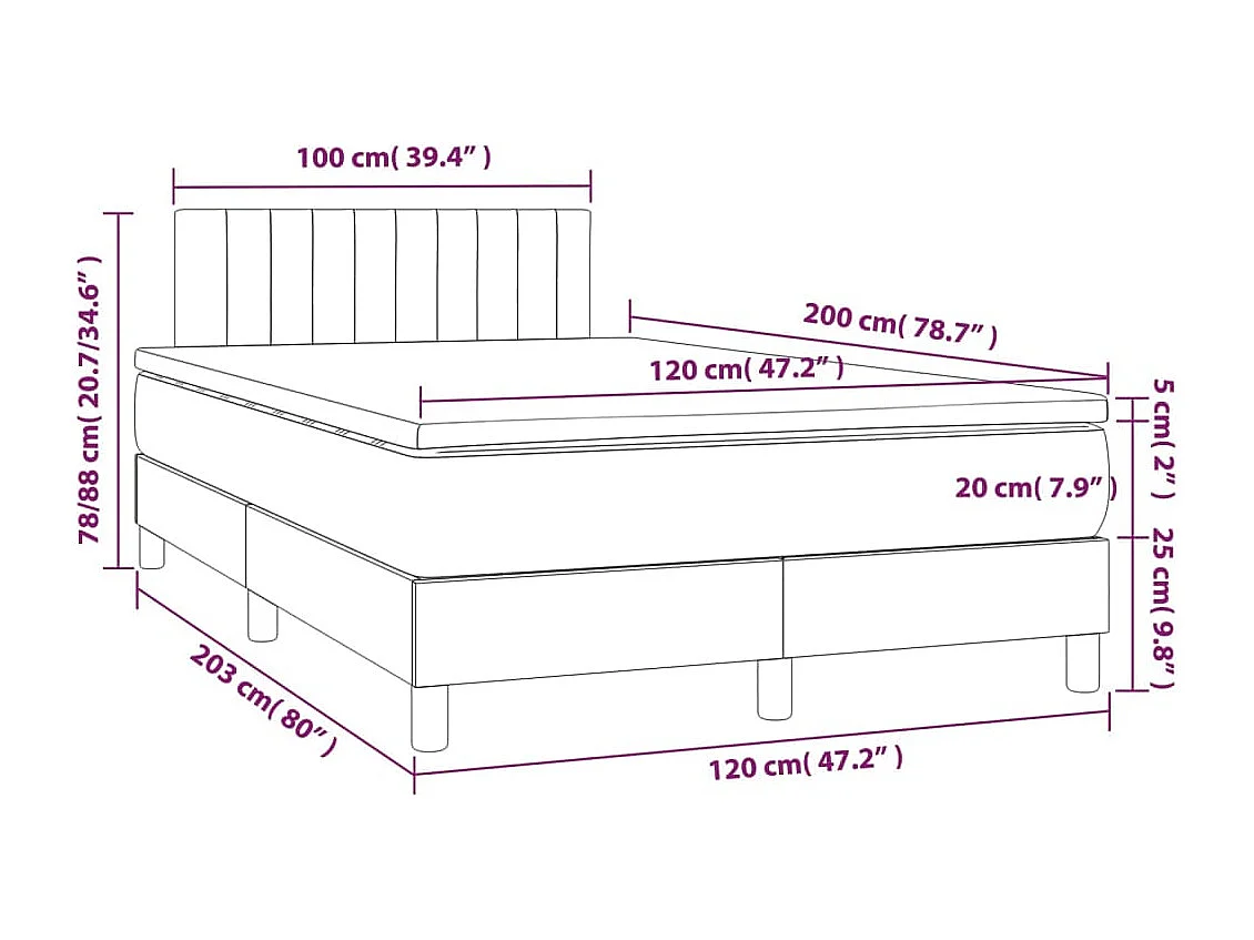 Cama box spring con colchón tela gris taupe 120x200 cm