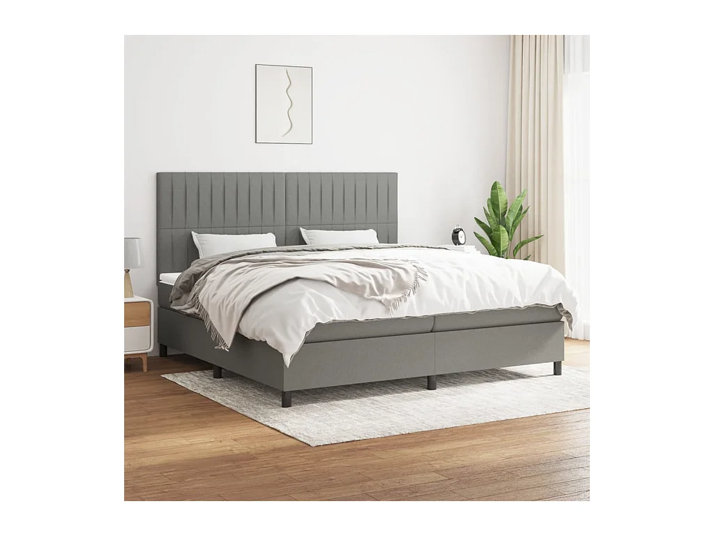 Lit à sommier tapissier avec matelas Gris foncé 200x200cm Tissu