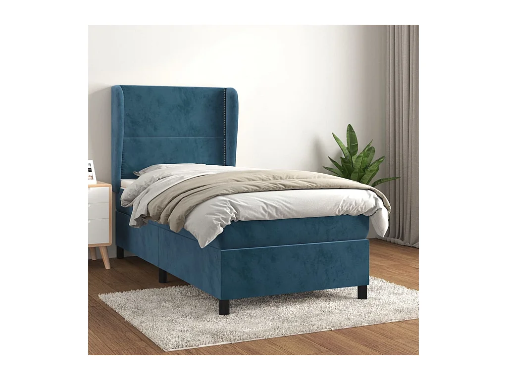 Boxspring met matras fluweel donkerblauw 90x200 cm