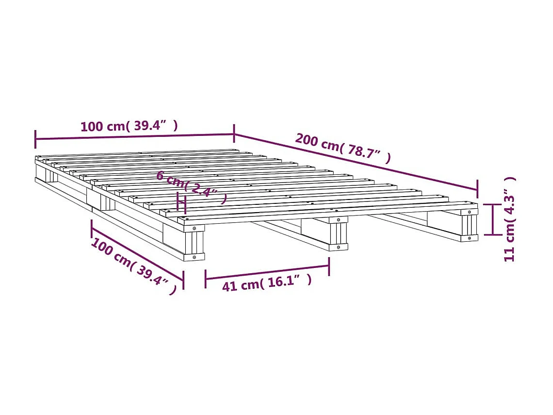 Lit de palette blanc 100x200 cm bois de pin massif