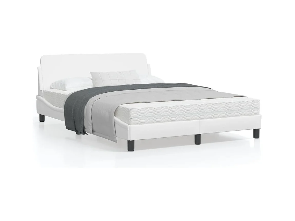 Estructura de cama cabecero cuero sintético blanco 120x200 cm
