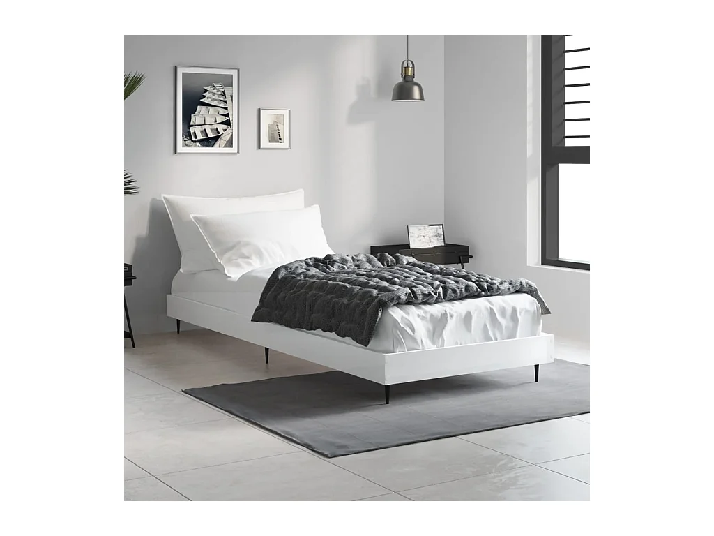 Bedframe bewerkt hout hoogglans wit 75x190 cm
