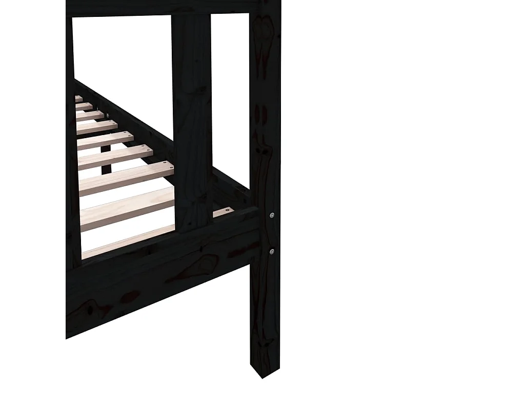 Cadre de lit Noir Bois de pin massif 135x190 cm Double