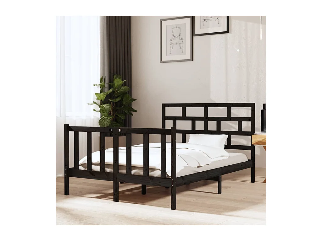 Cadre de lit Noir Bois de pin massif 135x190 cm Double