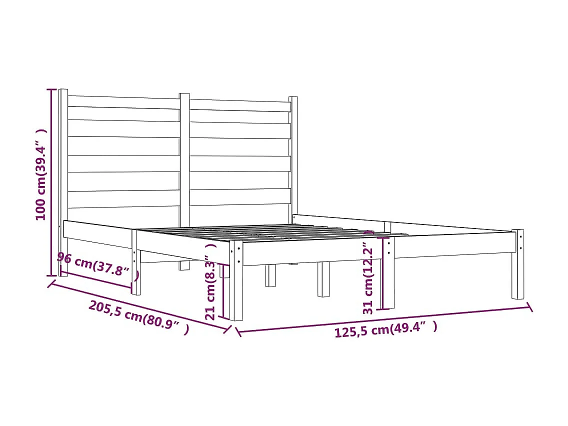 Estrutura de cama 120x200 cm pinho maciço branco