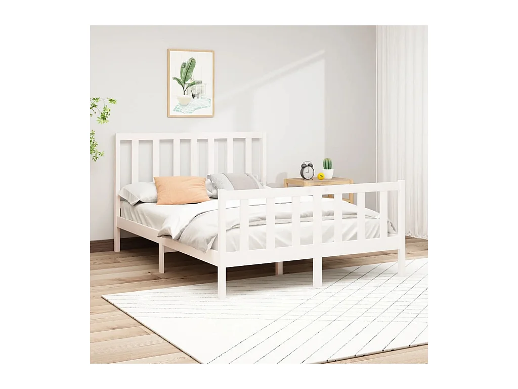 Bedframe zonder matras massief grenenhout wit 140x190 cm