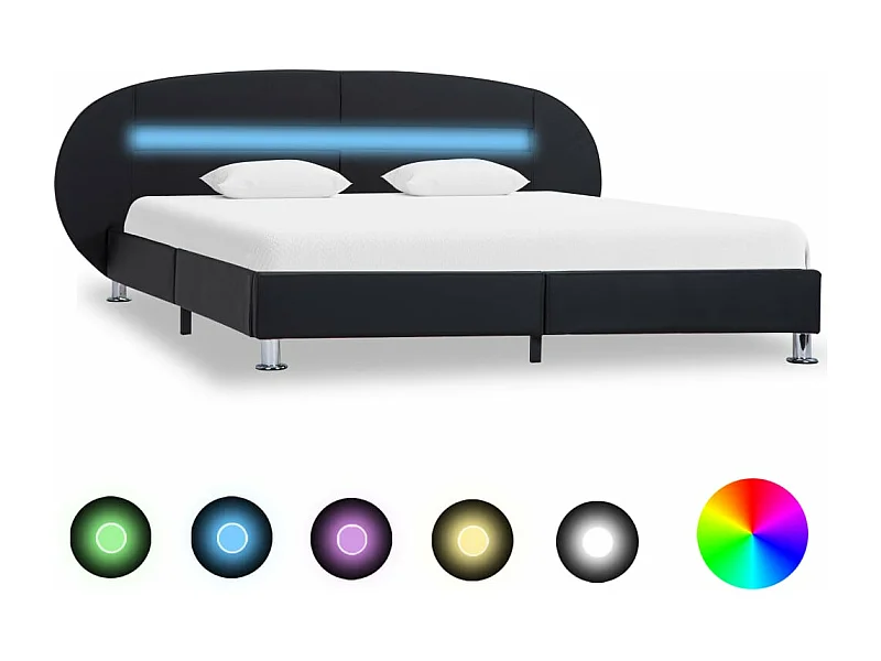 Estructura de cama con LED cuero sintético negro 180x200 cm