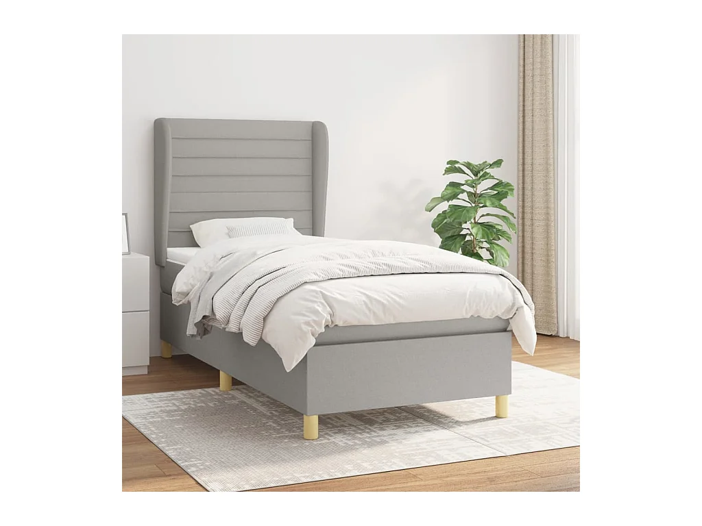 Lit à sommier tapissier et matelas Gris clair 90x190 cm Tissu