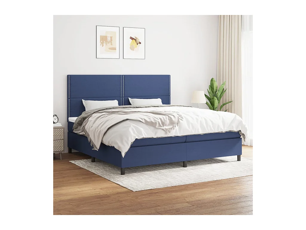 Lit à sommier tapissier avec matelas Bleu 200x200 cm Tissu