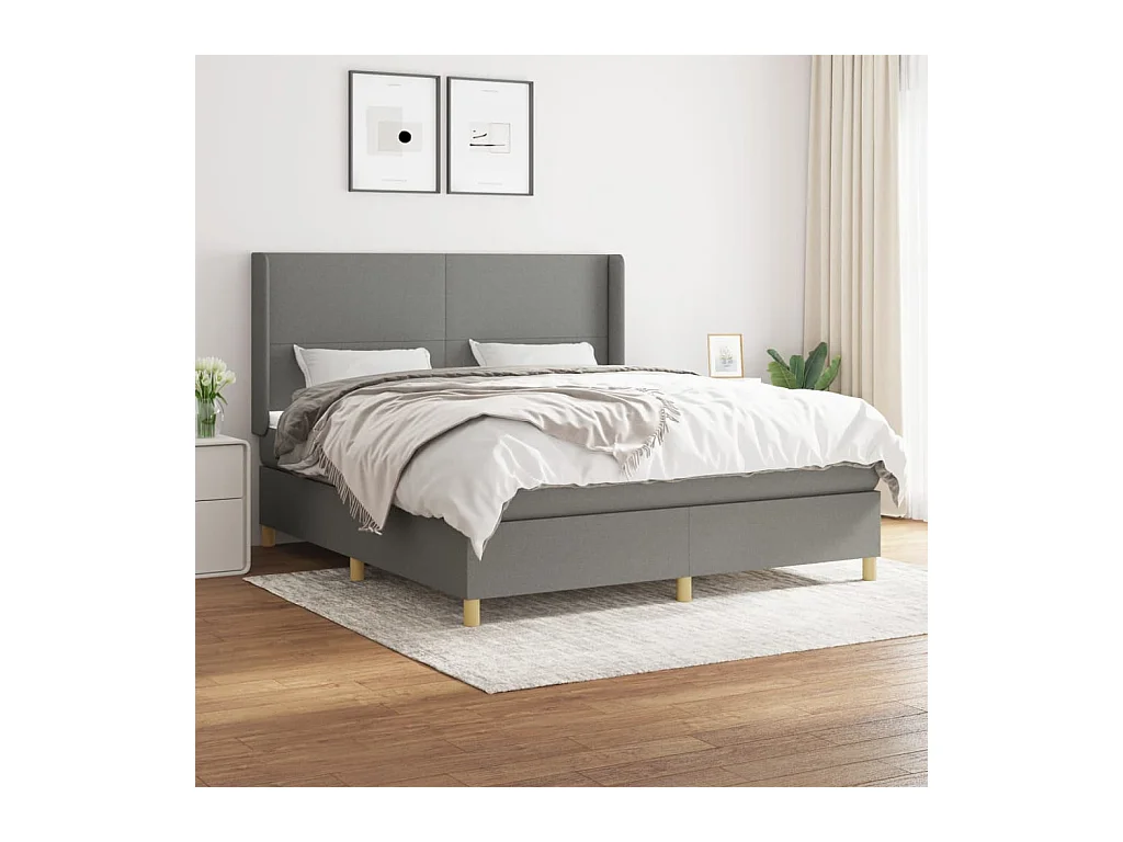 Cama box spring con colchón tela gris oscuro 160x200 cm