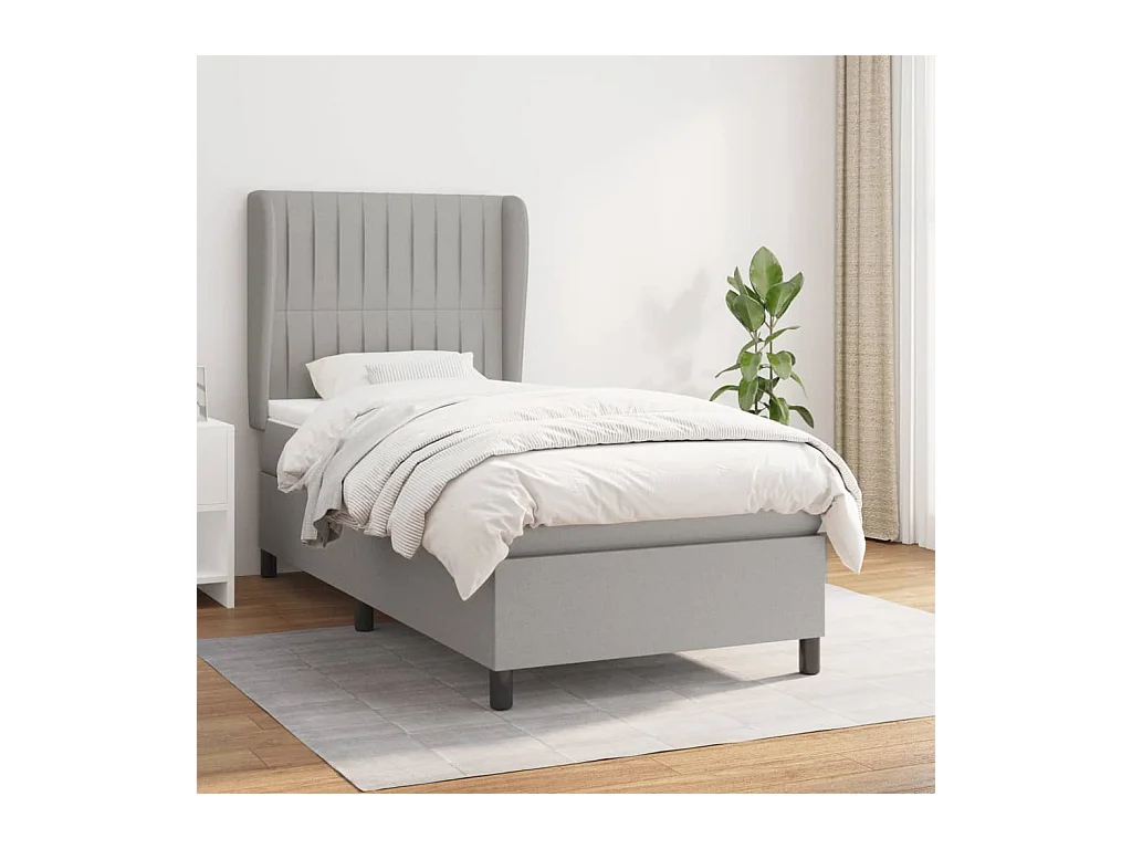 Cama box spring con colchón tela gris claro 80x200 cm