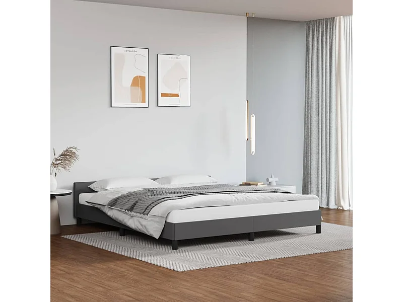 Estrutura cama c/ cabeceira 180x200cm couro artificial cinzento