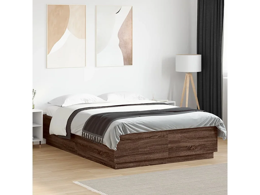 Cadre de lit avec lumières LED chêne marron 160x200 cm