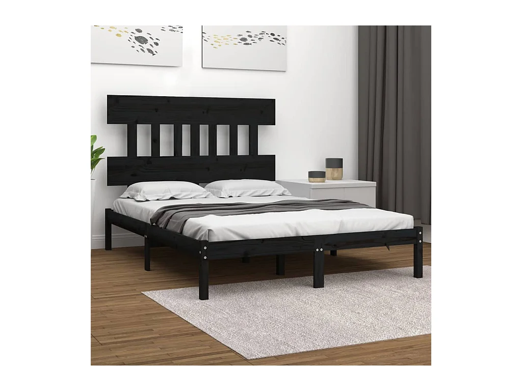 Cadre de lit Noir Bois massif 200x200 cm