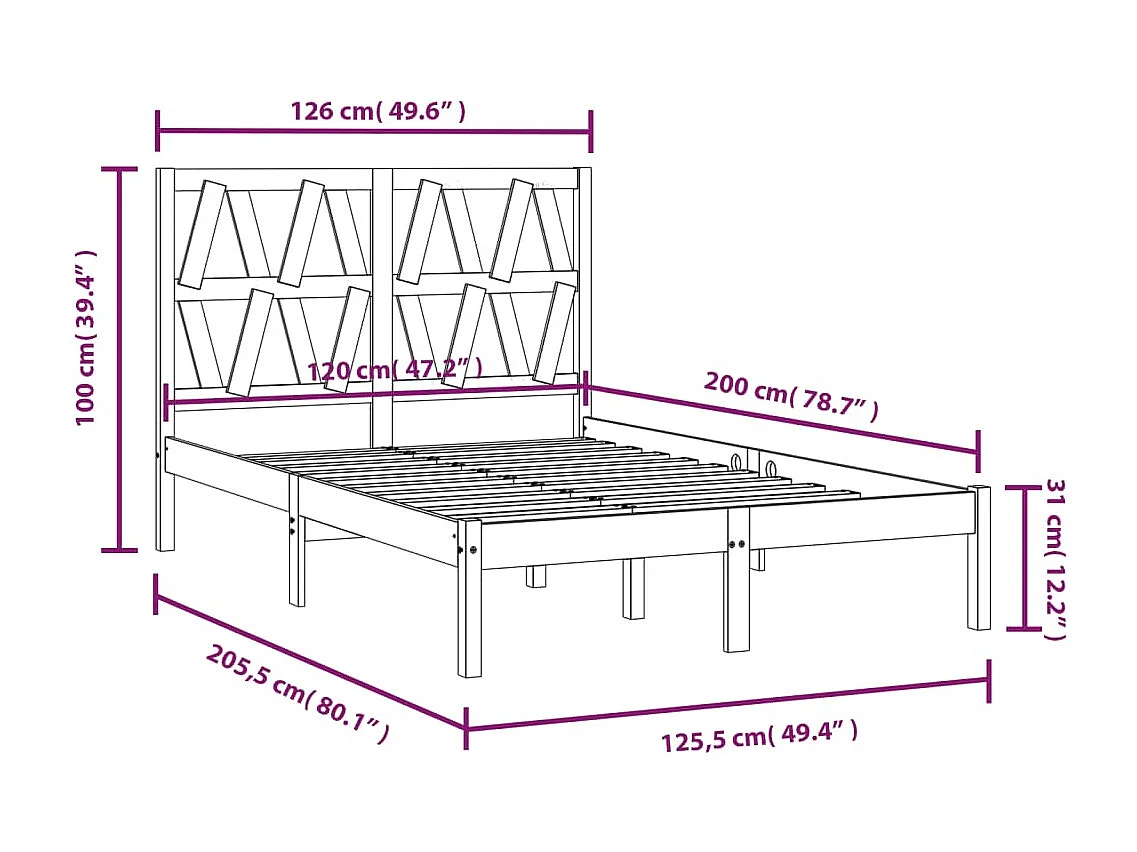Cadre de lit Bois de pin massif 120x200 cm