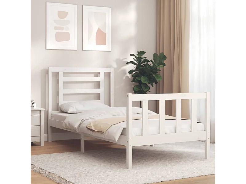 Estructura de cama con cabecero madera maciza blanco
